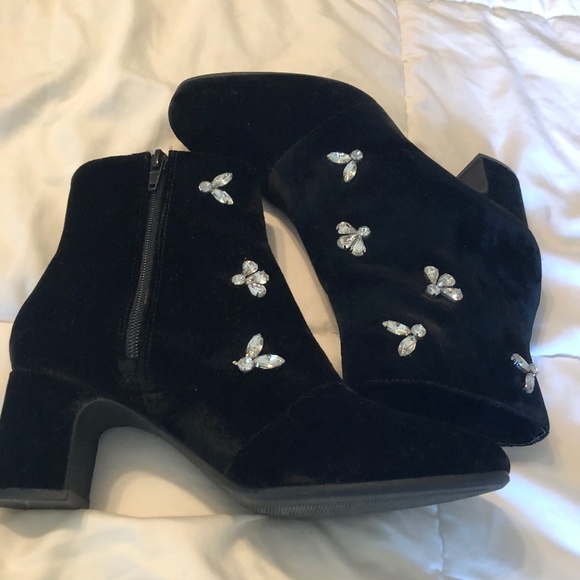 Anne Klein Black Velvet Booties with Beading - Picture 3 of 4